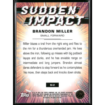 2023-24 Topps Chrome #SI-2 Brandon Miller Sudden Impact Refractor Blue