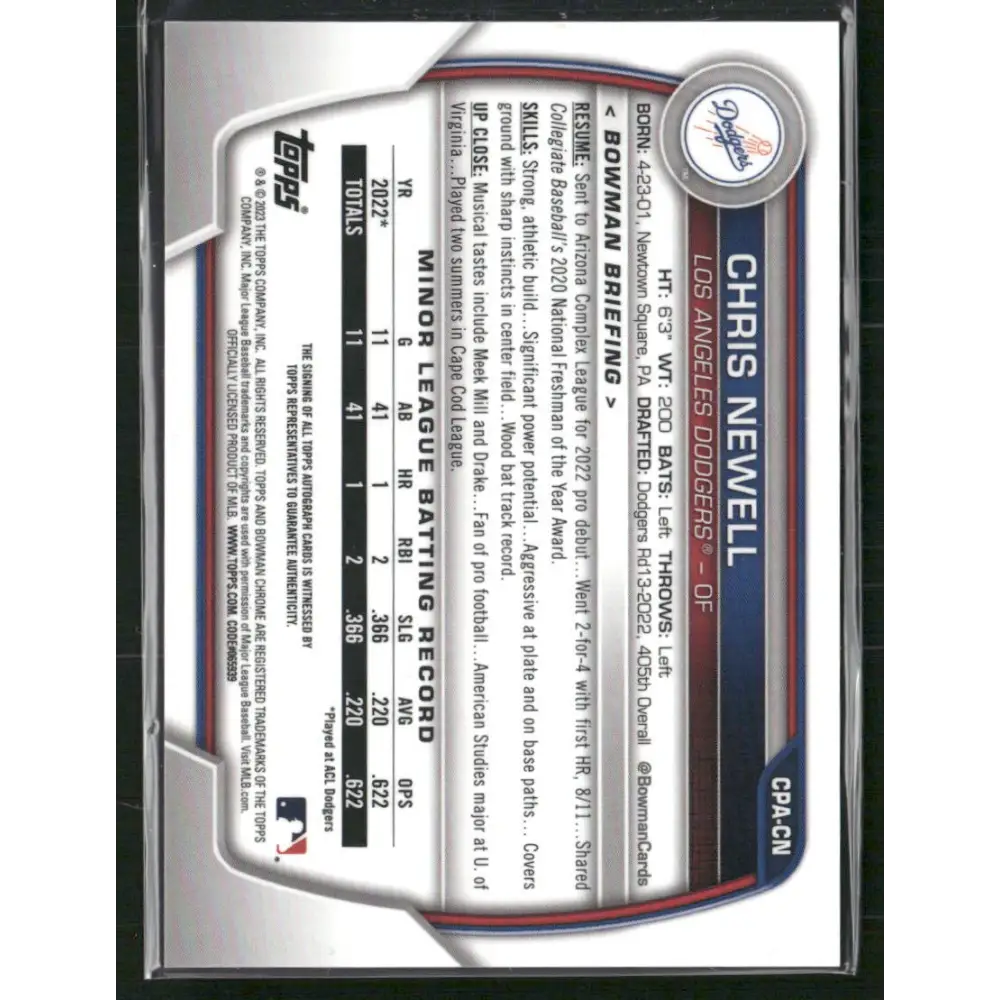 2023 Bowman Chrome Chris Newell Chrome Prospect Autographs Green Refractor #/99