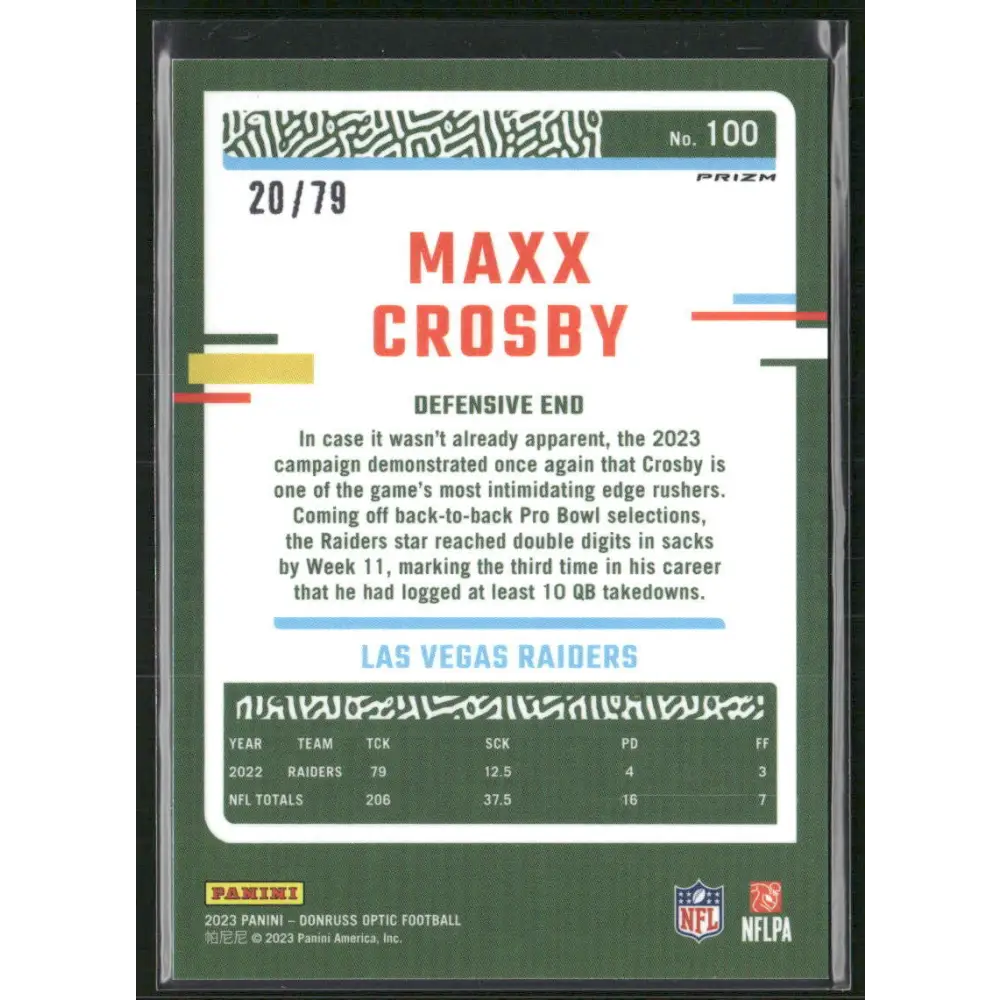 2023 Donruss Optic #100 Maxx Crosby Pink Velocity #/79