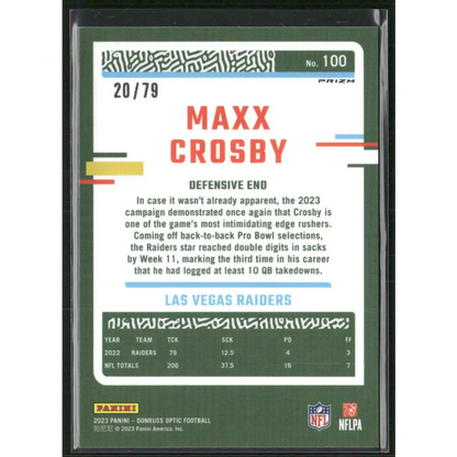 2023 Donruss Optic #100 Maxx Crosby Pink Velocity #/79