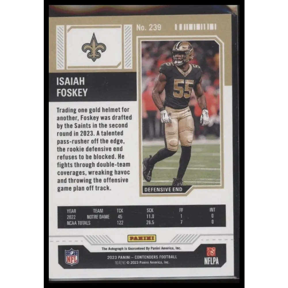 2023 Panini Contenders #239 Isaiah Foskey Conference Ticket #/75