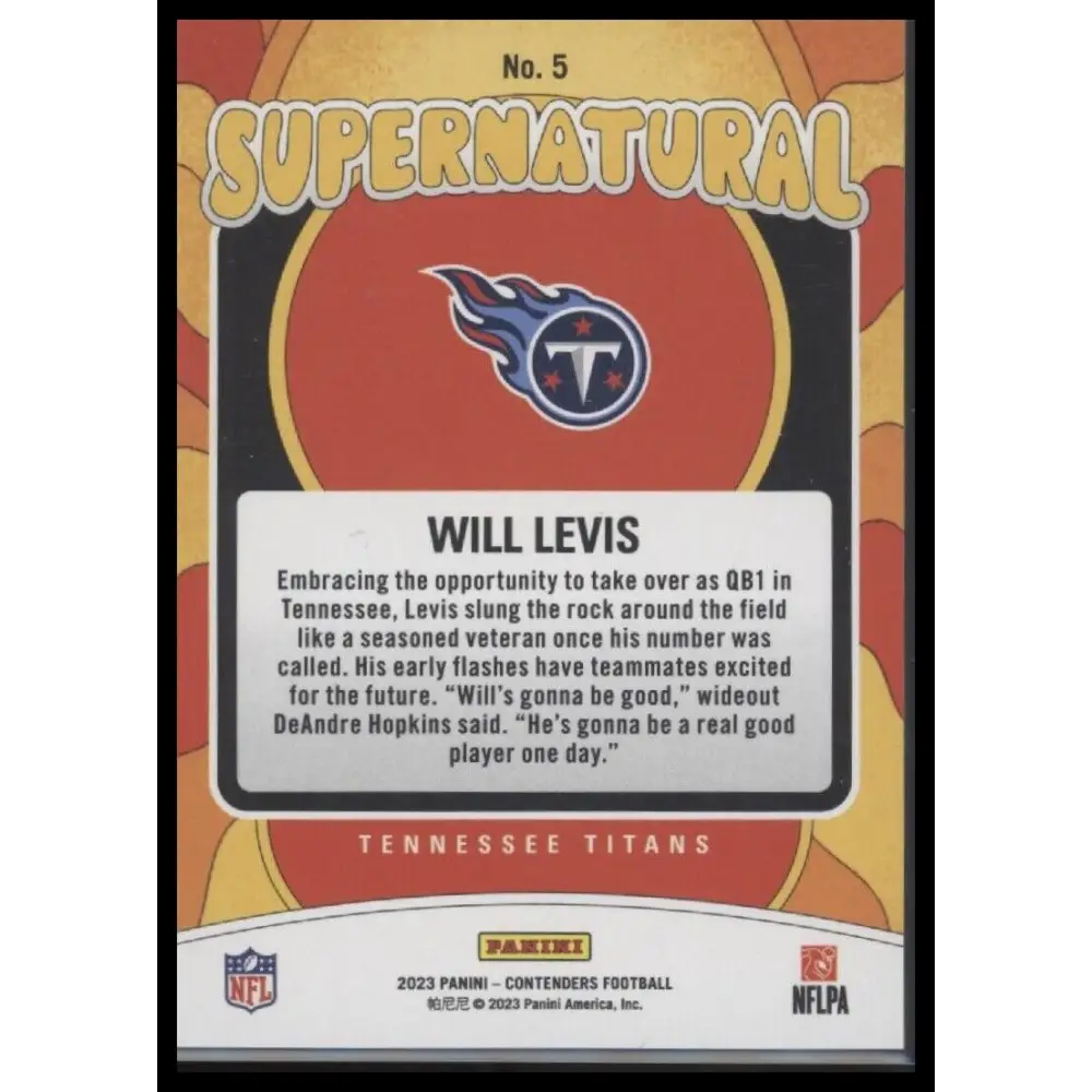 2023 Panini Contenders #5 Will Levis Supernatural