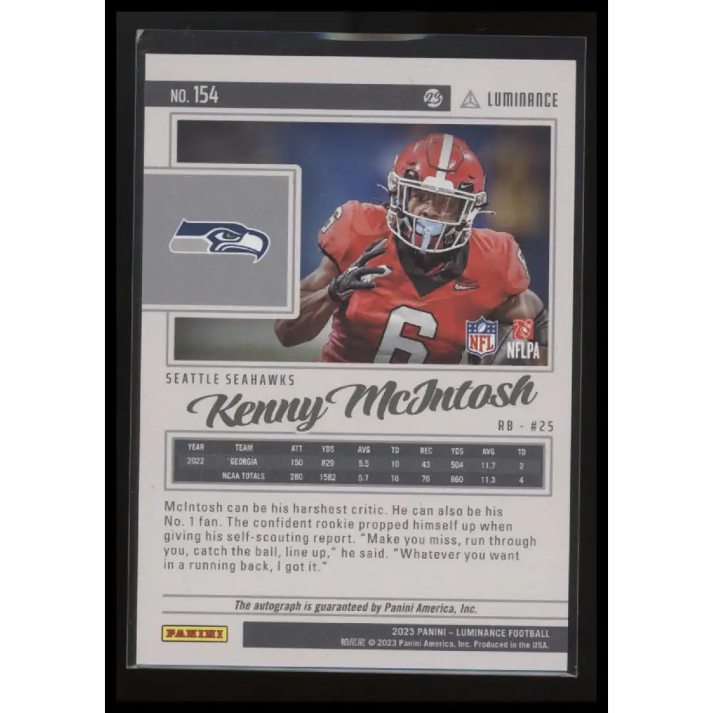 2023 Panini Luminance #154 Kenny McIntosh Autographs Gold #/100