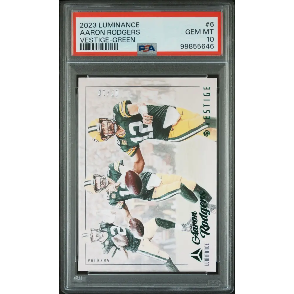 2023 Panini Luminance Vestige #6 Aaron Rodgers Vestige-Green PSA 10