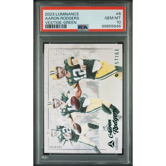 2023 Panini Luminance Vestige #6 Aaron Rodgers Vestige-Green PSA 10