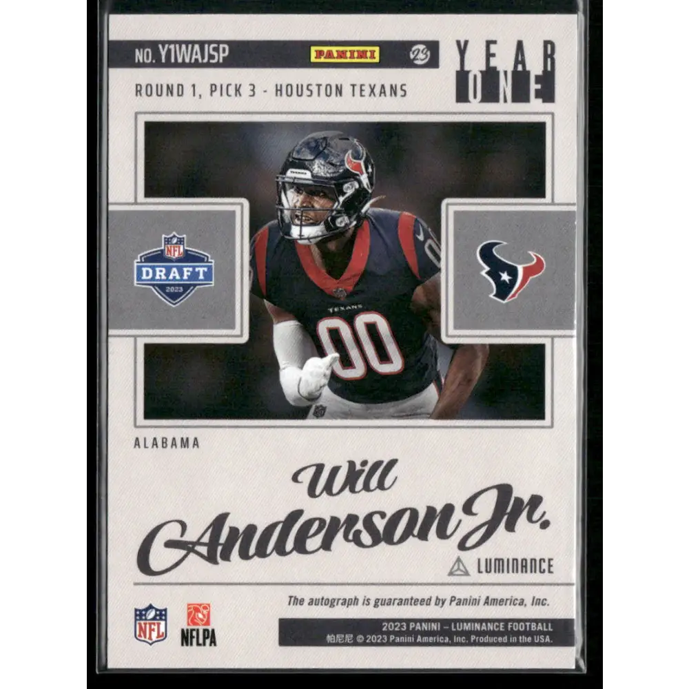 2023 Panini Luminance Will Anderson Jr. Year One Signatures SP Photo Variations