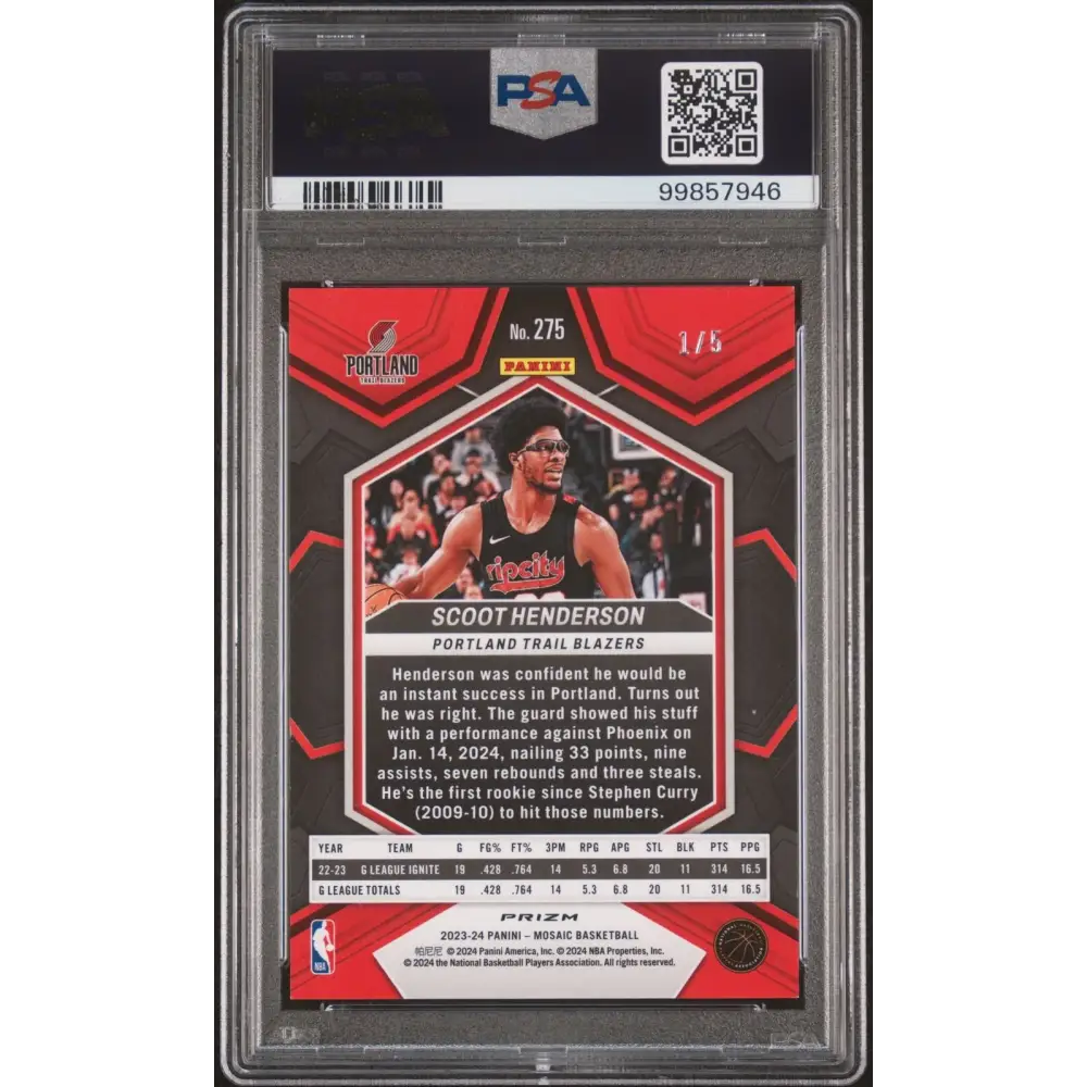 2023 Panini Mosaic #275 Scoot Henderson Gold Glitter PSA 9
