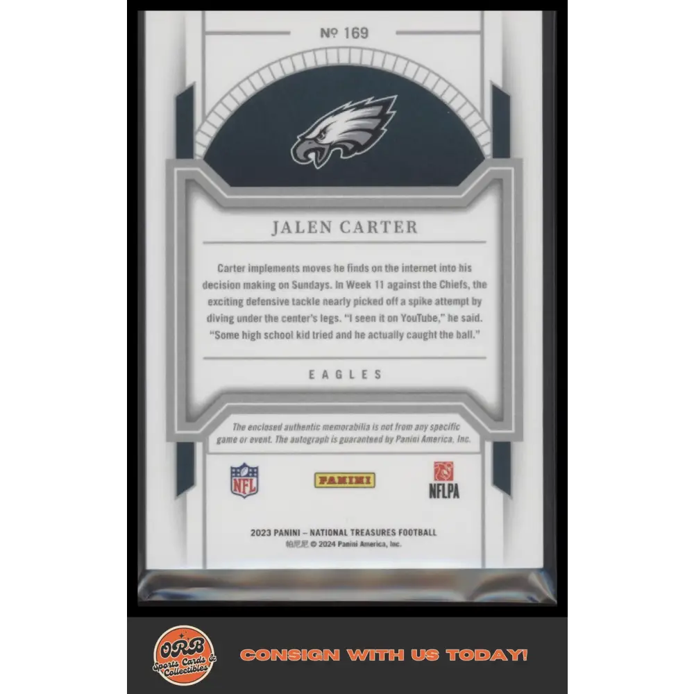2023 Panini National Treasures Jalen Carter #/99 - Trading Card