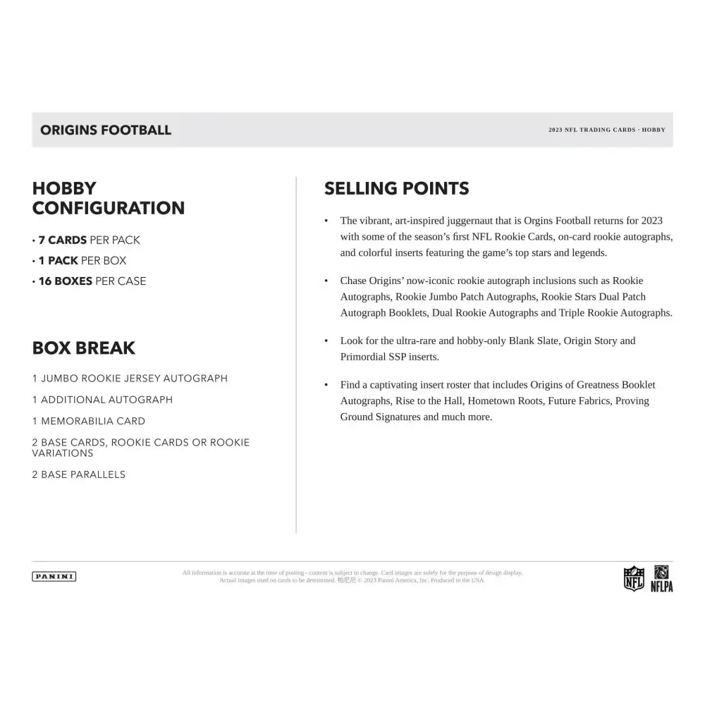 2023 Panini Origins Football Hobby Box