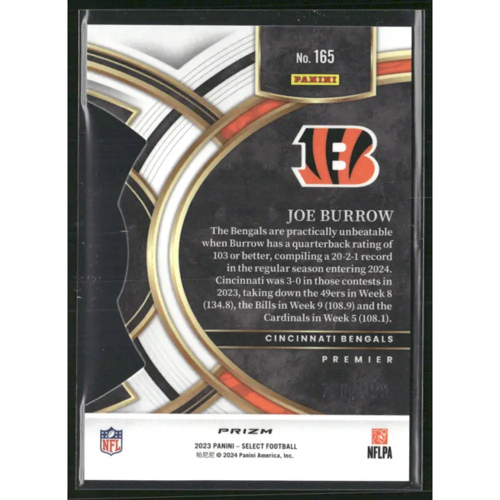 2023 Panini Select #165 Joe Burrow Orange Prizms Die Cuts #/399