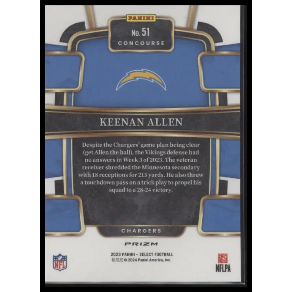 2023 Panini Select #51 Keenan Allen Tri-Color Prizms #/259