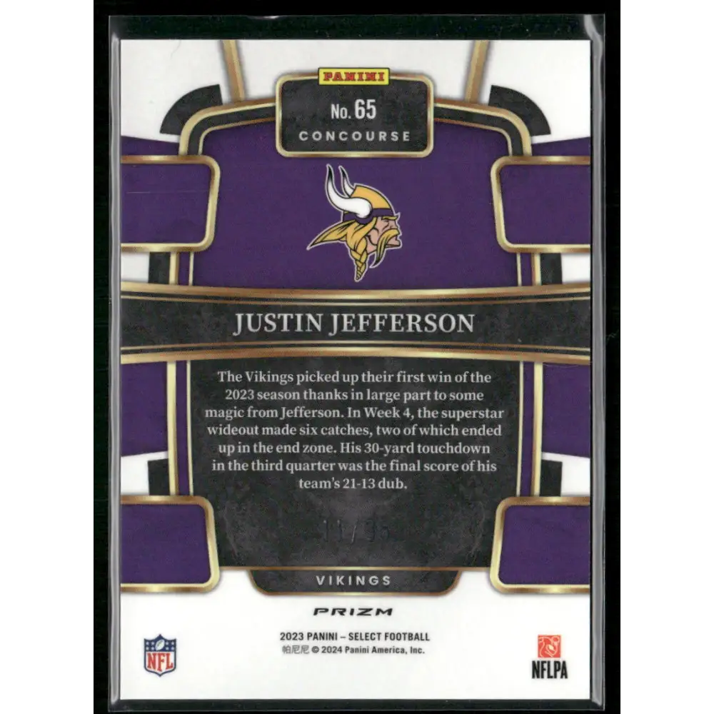 2023 Panini Select #65 Justin Jefferson White Prizms #/35