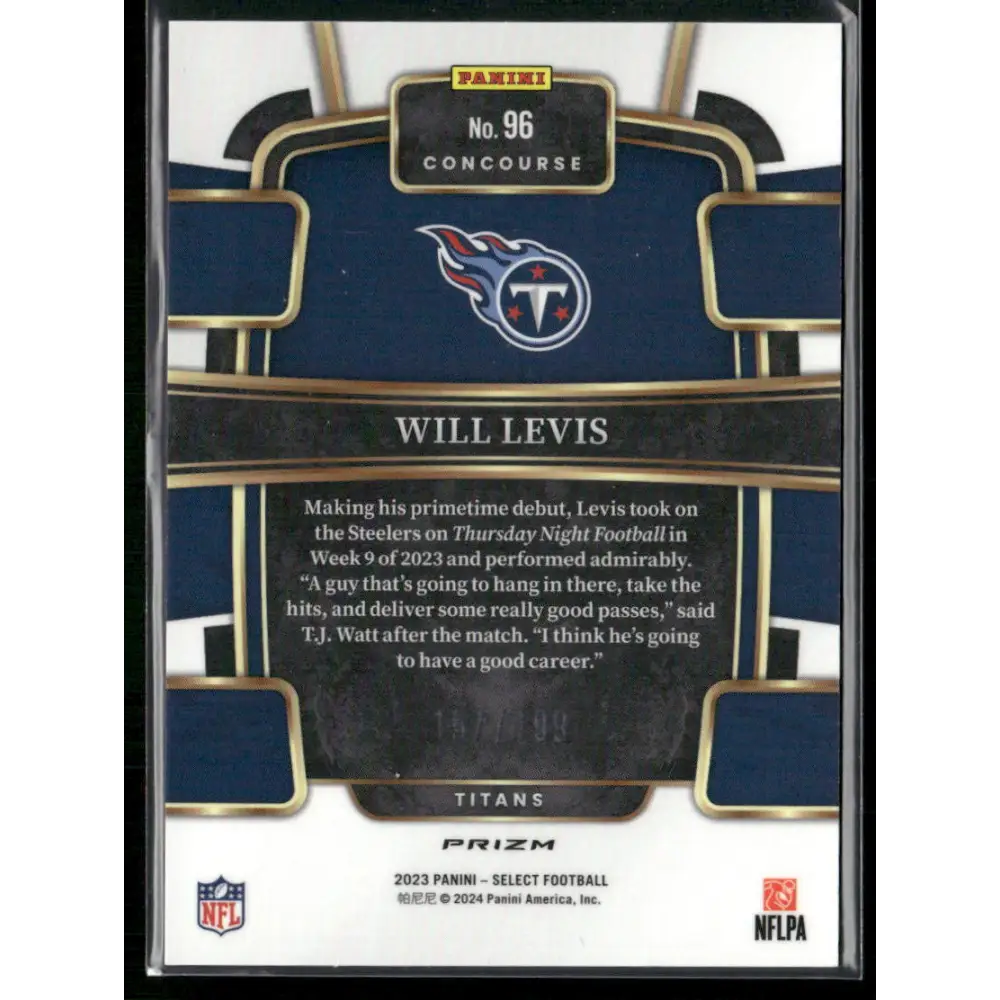 2023 Panini Select #96 Will Levis Blue Prizms #/199