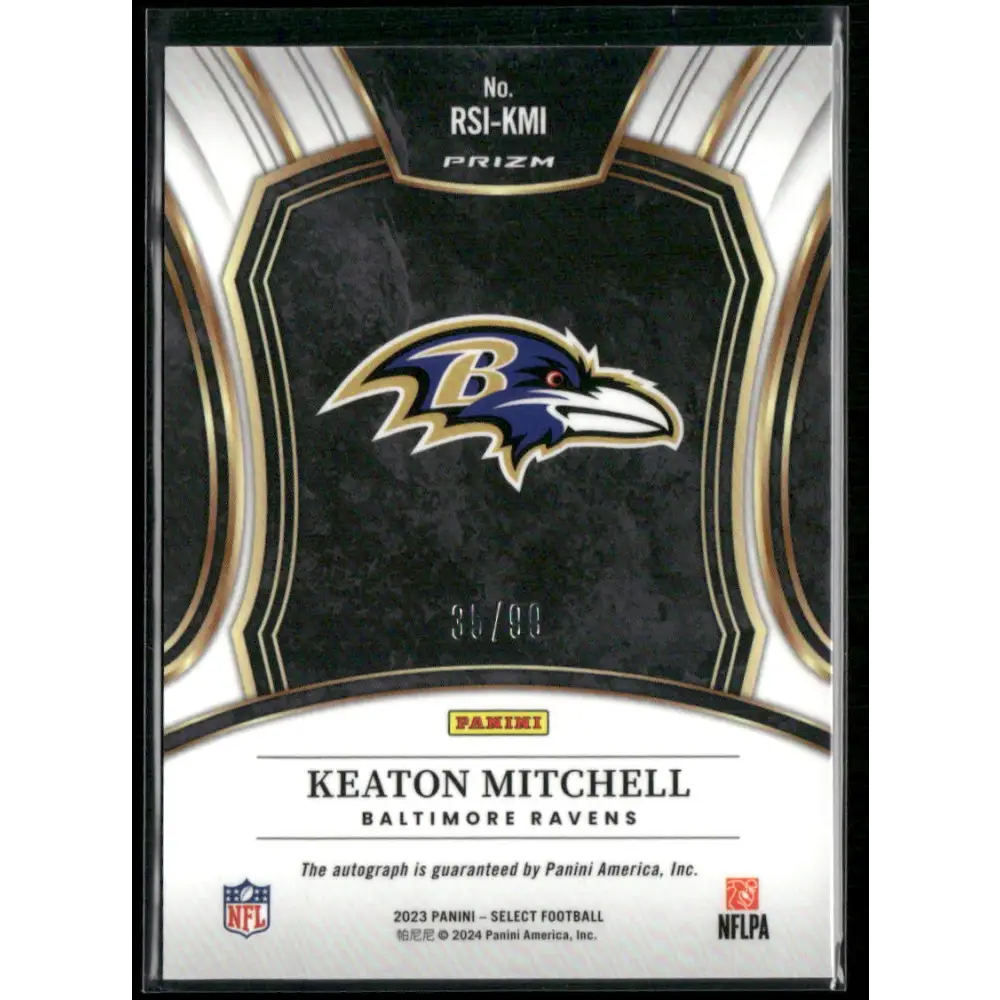 2023 Panini Select #RSI-KMI Keaton Mitchell Rookie Signatures Blue Prizm #/99