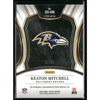 2023 Panini Select #RSI-KMI Keaton Mitchell Rookie Signatures Blue Prizm #/99