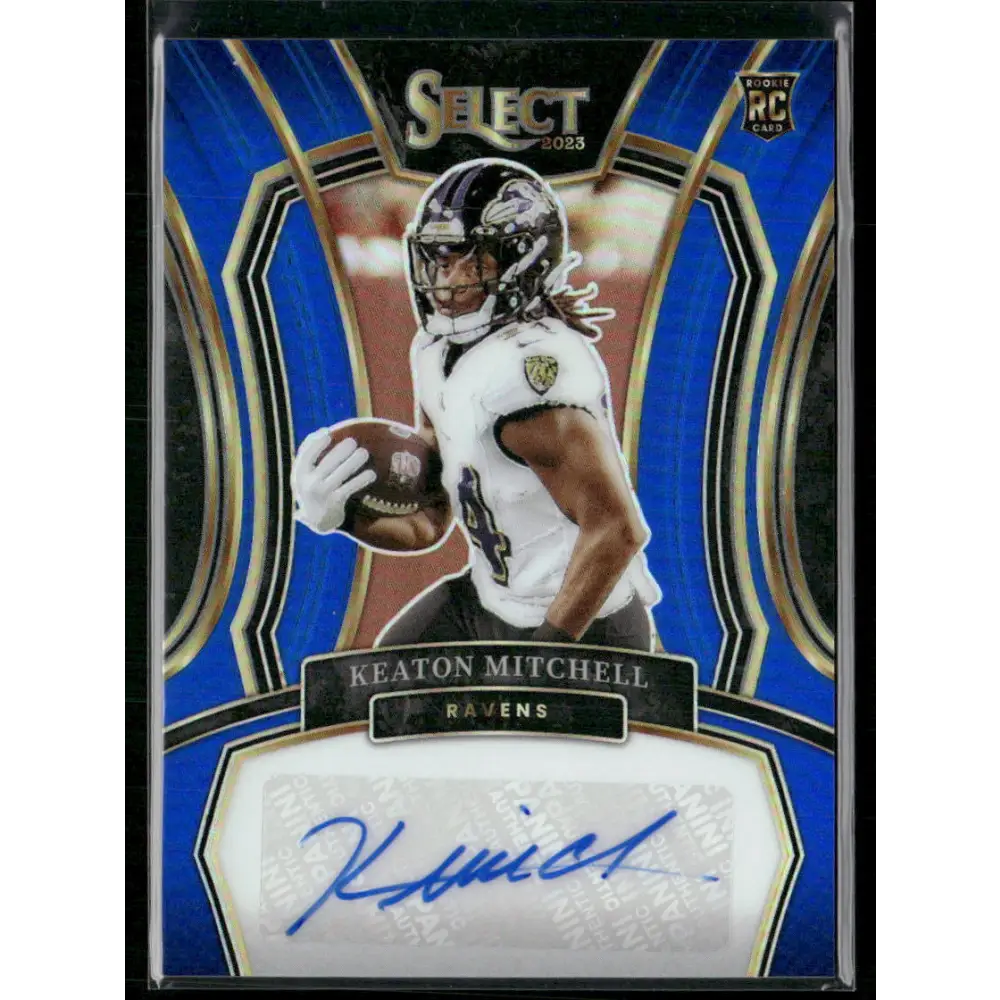 2023 Panini Select #RSI-KMI Keaton Mitchell Rookie Signatures Blue Prizm #/99