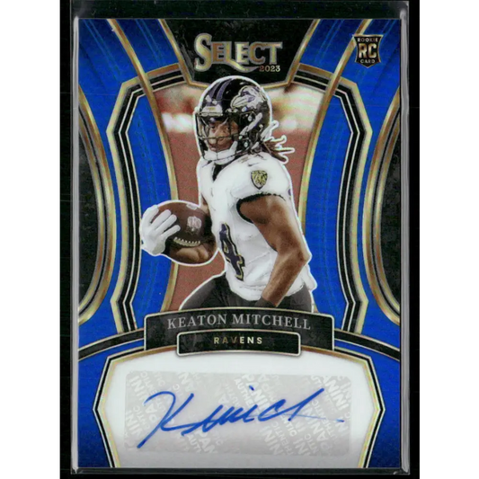 2023 Panini Select #RSI-KMI Keaton Mitchell Rookie Signatures Blue Prizm #/99