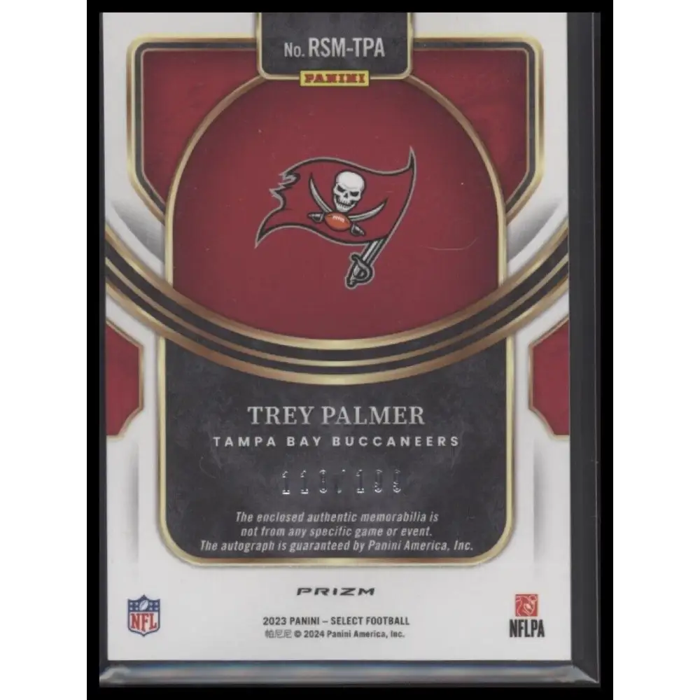 2023 Panini Select #RSM-TPA Trey Palmer Rookie Signature Memorabilia Prizm #/199