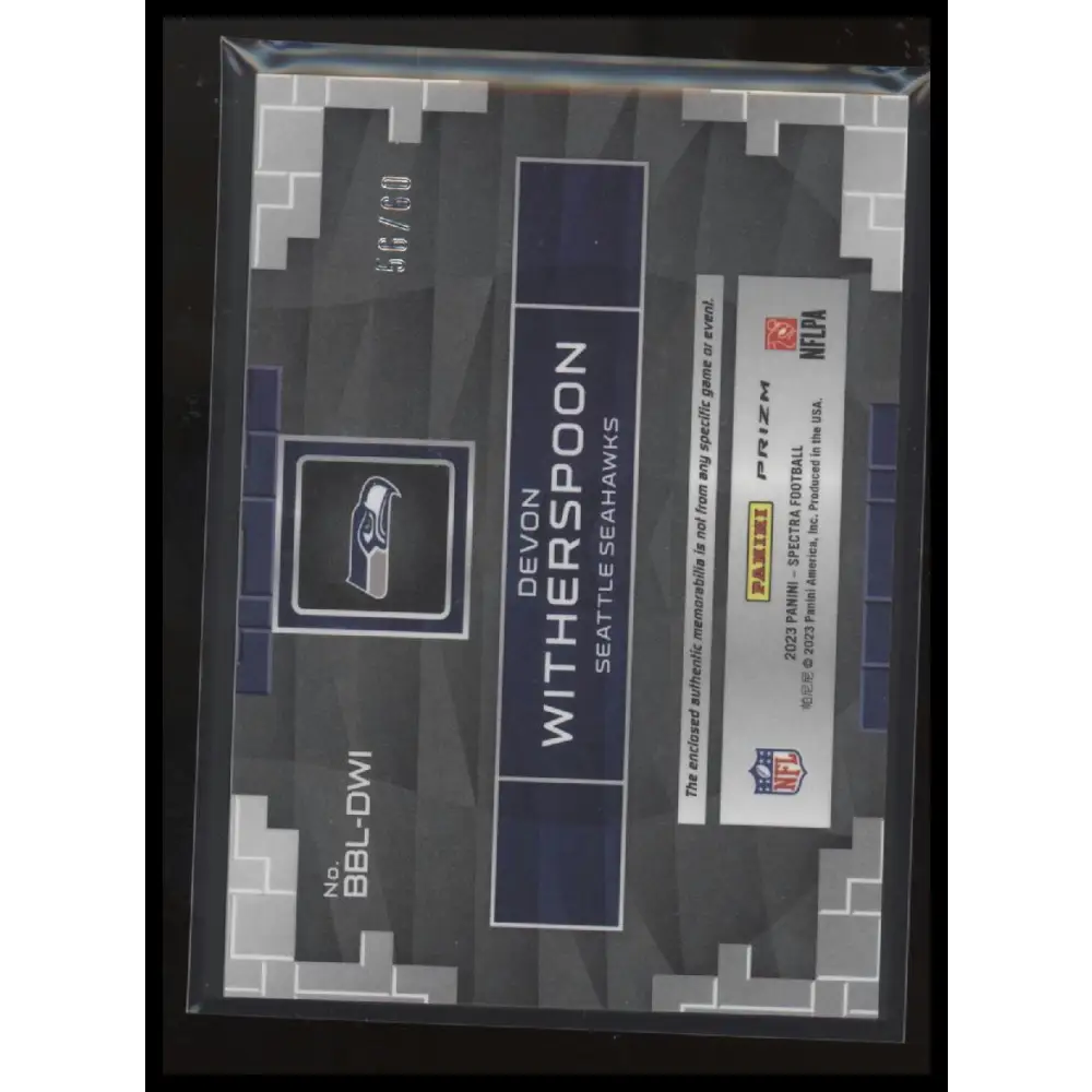 2023 Panini Spectra #BBL-DWI Devon Witherspoon Building Blocks Neon Blue #/60