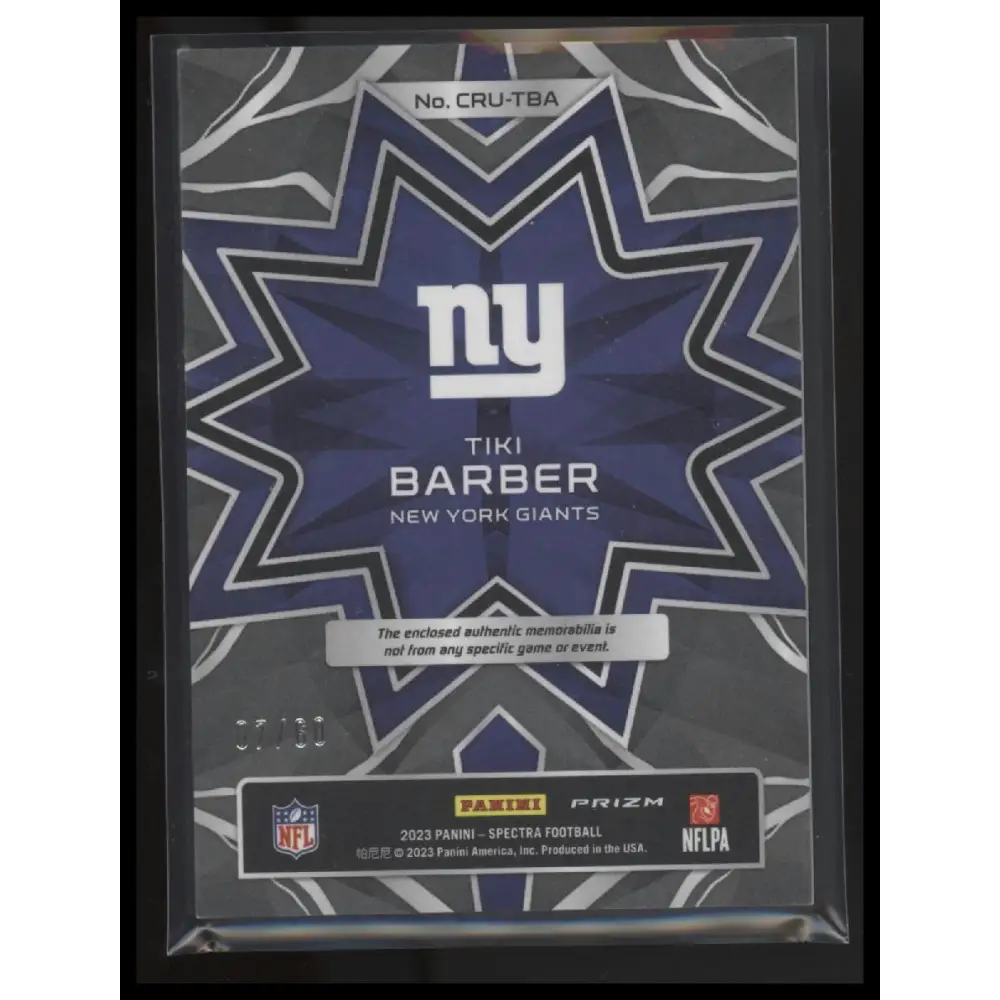 2023 Panini Spectra #CRU-TBA Tiki Barber Crush Neon Blue #/60