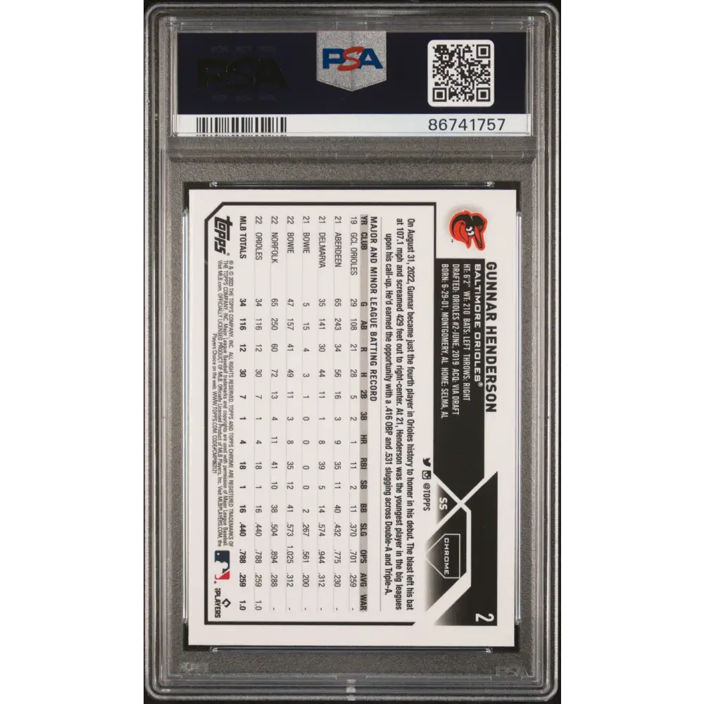 2023 Topps Chrome #2 Gunnar Henderson PSA 10