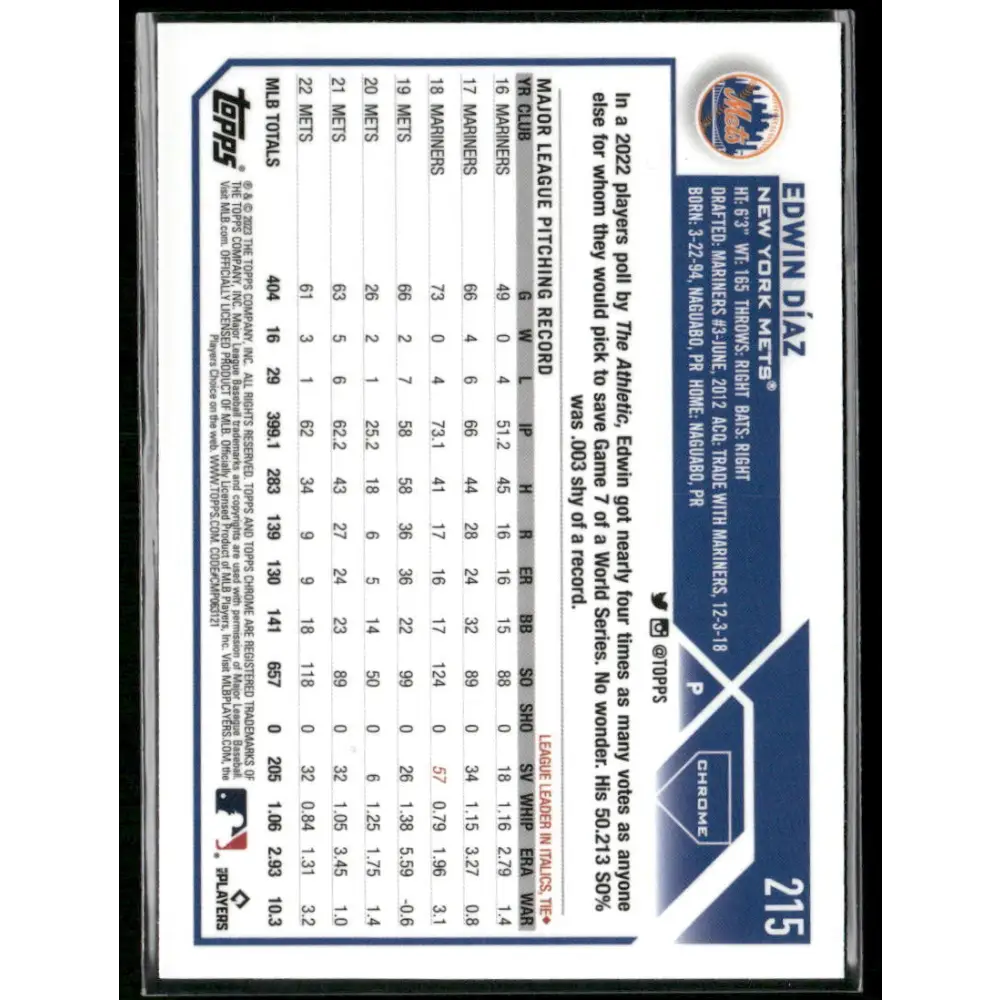 2023 Topps Chrome #215 Edwin Díaz Negative Refractor