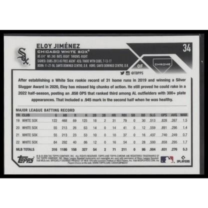 2023 Topps Chrome #34 Eloy Jiménez Blue Sonar Refractor #/125