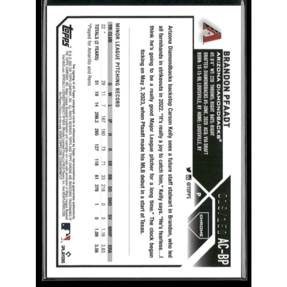 2023 Topps Chrome Update #AC-BP Brandon Pfaadt Autographs Blue #/150
