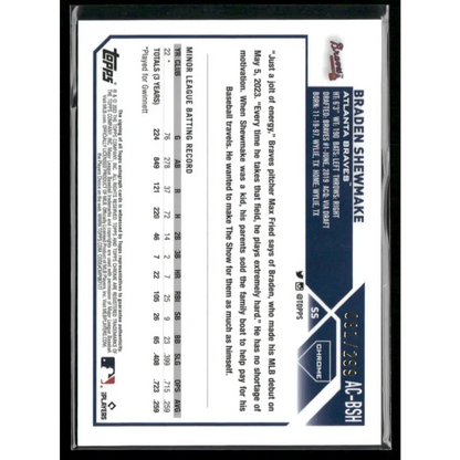 2023 Topps Chrome Update #AC-BSH Braden Shewmake Autographs Purple Speckle #/299