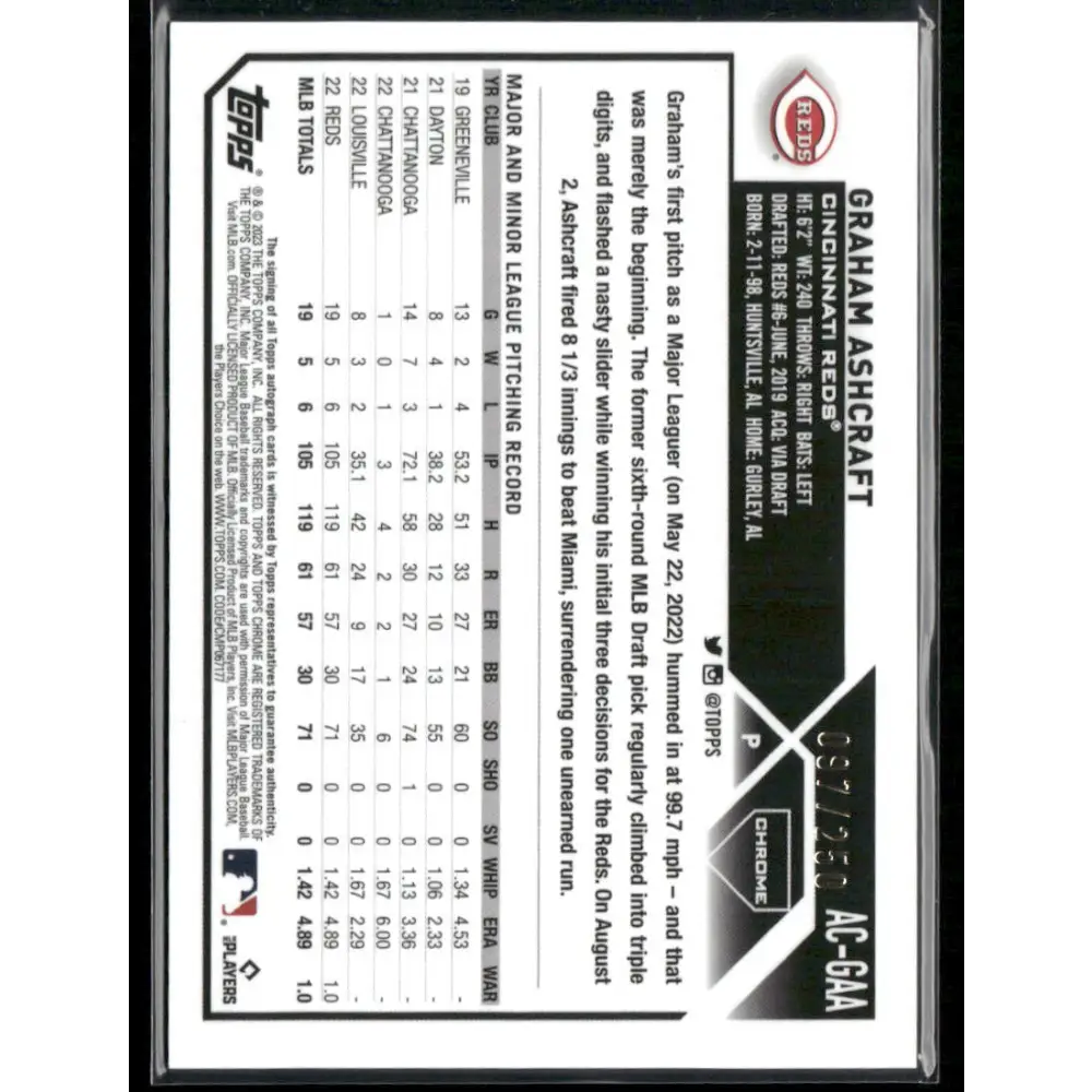 2023 Topps Chrome Update #AC-GAA Graham Ashcraft Autographs Purple #/250