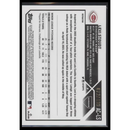 2023 Topps Chrome Update #AC-LS Levi Stoudt Autographs Refractor #/499