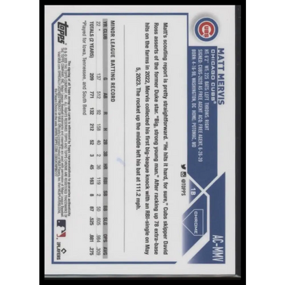 2023 Topps Chrome Update #AC-MMV Matt Mervis Autographs