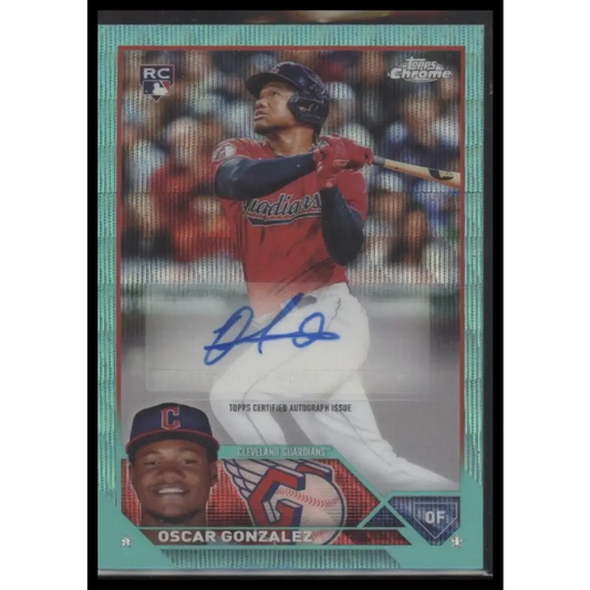2023 Topps Chrome Update #AC-OG Oscar Gonzalez Autographs Aqua Wave #/199