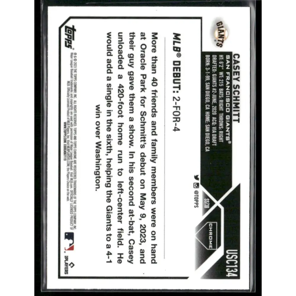 2023 Topps Chrome Update #USC134 Casey Schmitt Negative