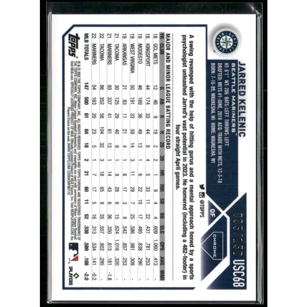 2023 Topps Chrome Update #USC68 Jarred Kelenic Blue #/150