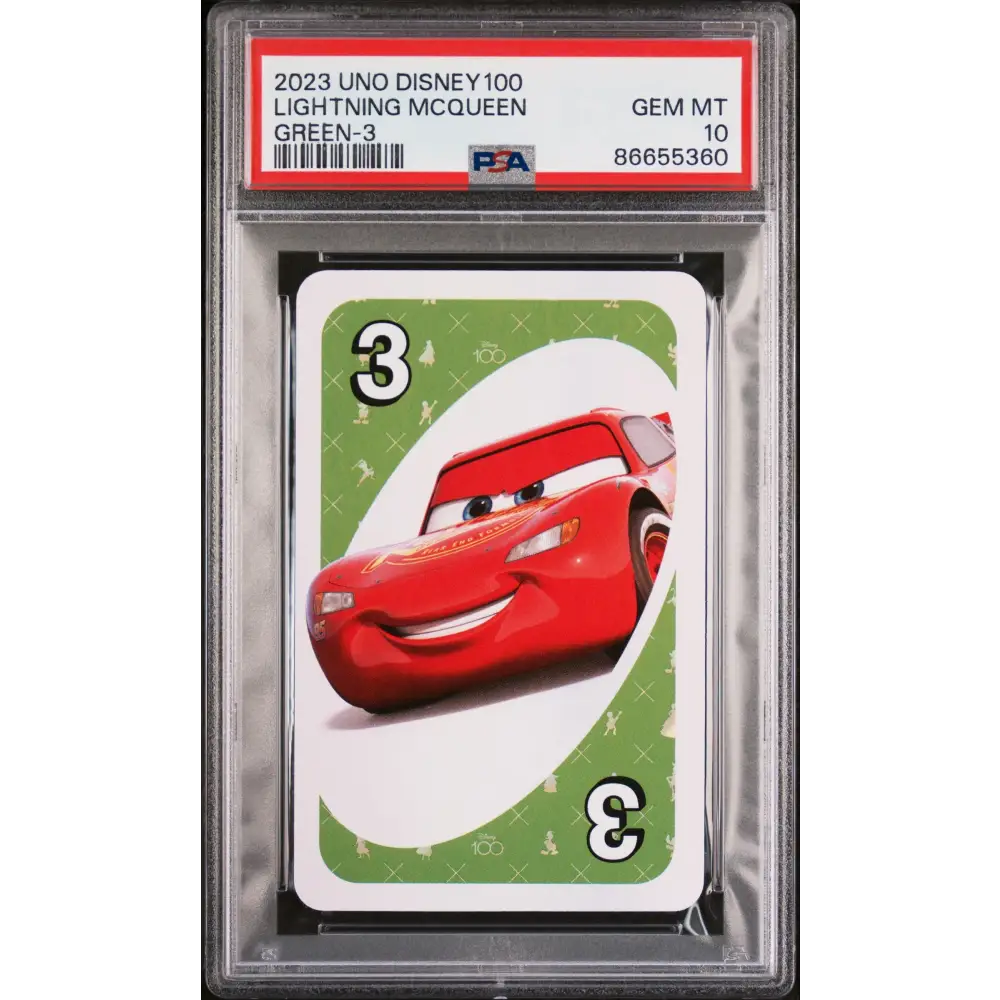 2023 UNO DISNEY 100 LIGHTNING McQUEEN GREEN 3 PSA 10 - Graded Disney PSA 10