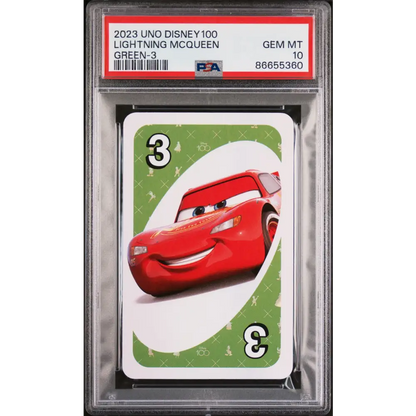 2023 UNO DISNEY 100 LIGHTNING McQUEEN GREEN 3 PSA 10 - Graded Disney PSA 10