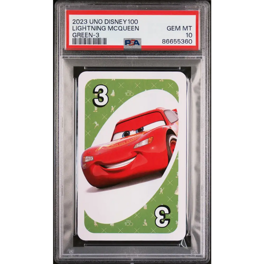 2023 UNO DISNEY 100 LIGHTNING McQUEEN GREEN 3 PSA 10 - Graded Disney PSA 10