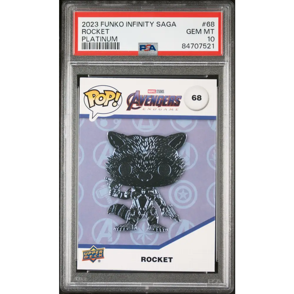 2023 UPPER DECK FUNKO POP MARVEL ROCKET PLATINUM #68 PSA 10 - Graded Funko Card 10