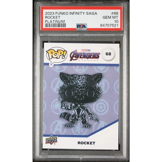 2023 UPPER DECK FUNKO POP MARVEL ROCKET PLATINUM #68 PSA 10 - Graded Funko Card 10