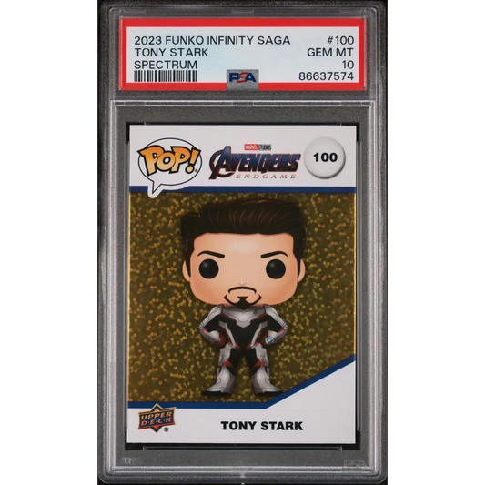 2023 UPPER DECK FUNKO POP MARVEL TONY STARK SPECTRUM #100 PSA 10 - Graded Funko Card 10