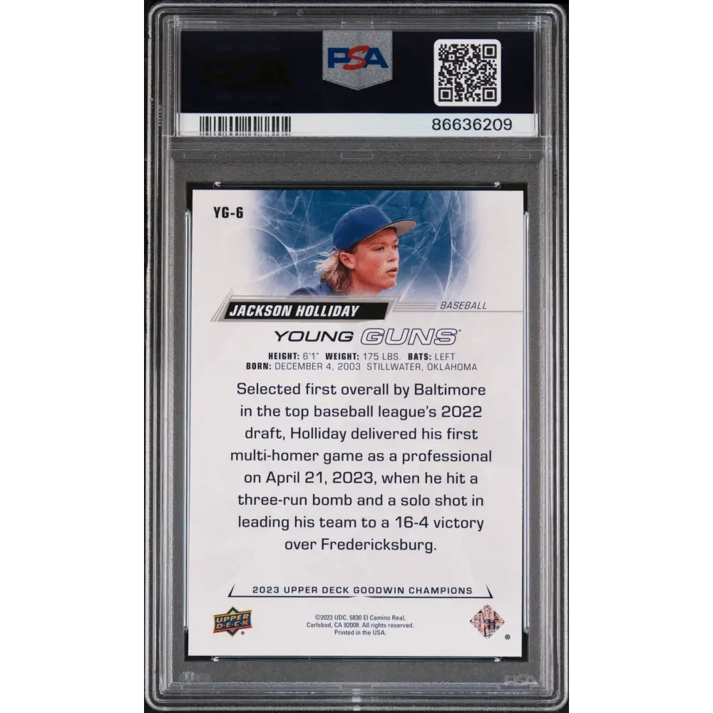 2023 UPPER DECK GOODWIN CHAMPIONS UPPER DECK YOUNG GUNS JACKSON HOLLIDAY #YG6 - PSA 10 - Graded Sports Cards PSA 10
