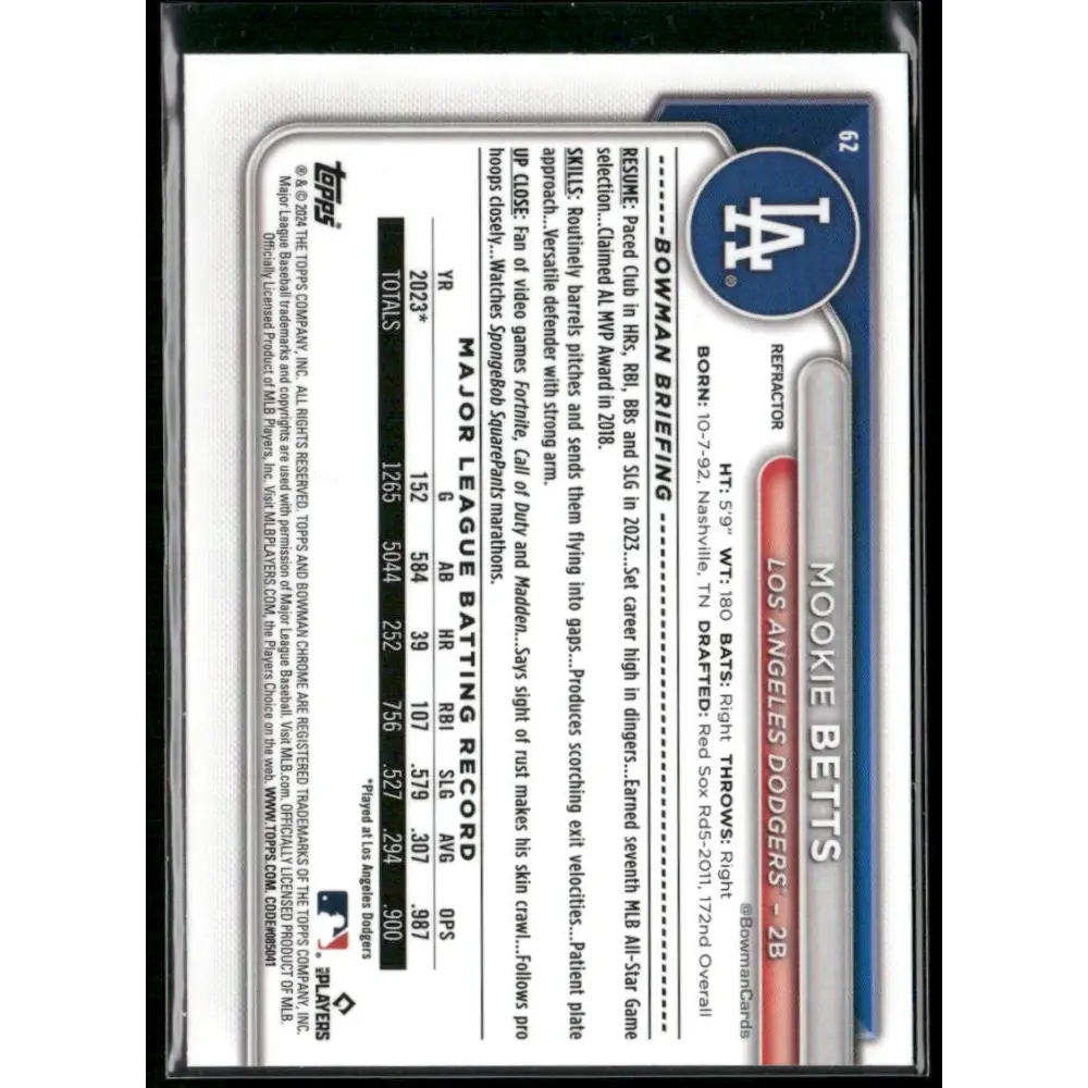 2024 Bowman Chrome #62 Mookie Betts Refractors #/499