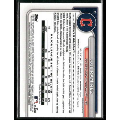 2024 Bowman Chrome #93 José Ramírez Aqua Raywave Refractors #/199