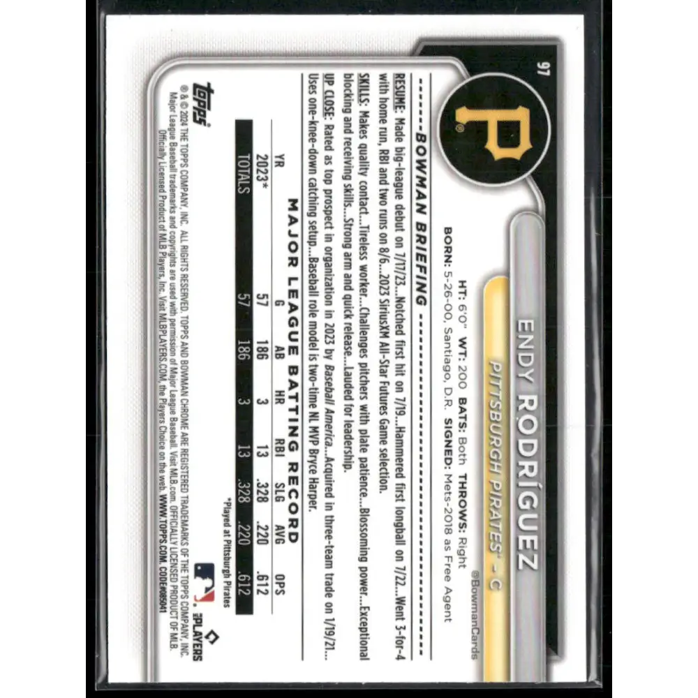 2024 Bowman Chrome #97 Endy Rodríguez Aqua Raywave Refractors #/199