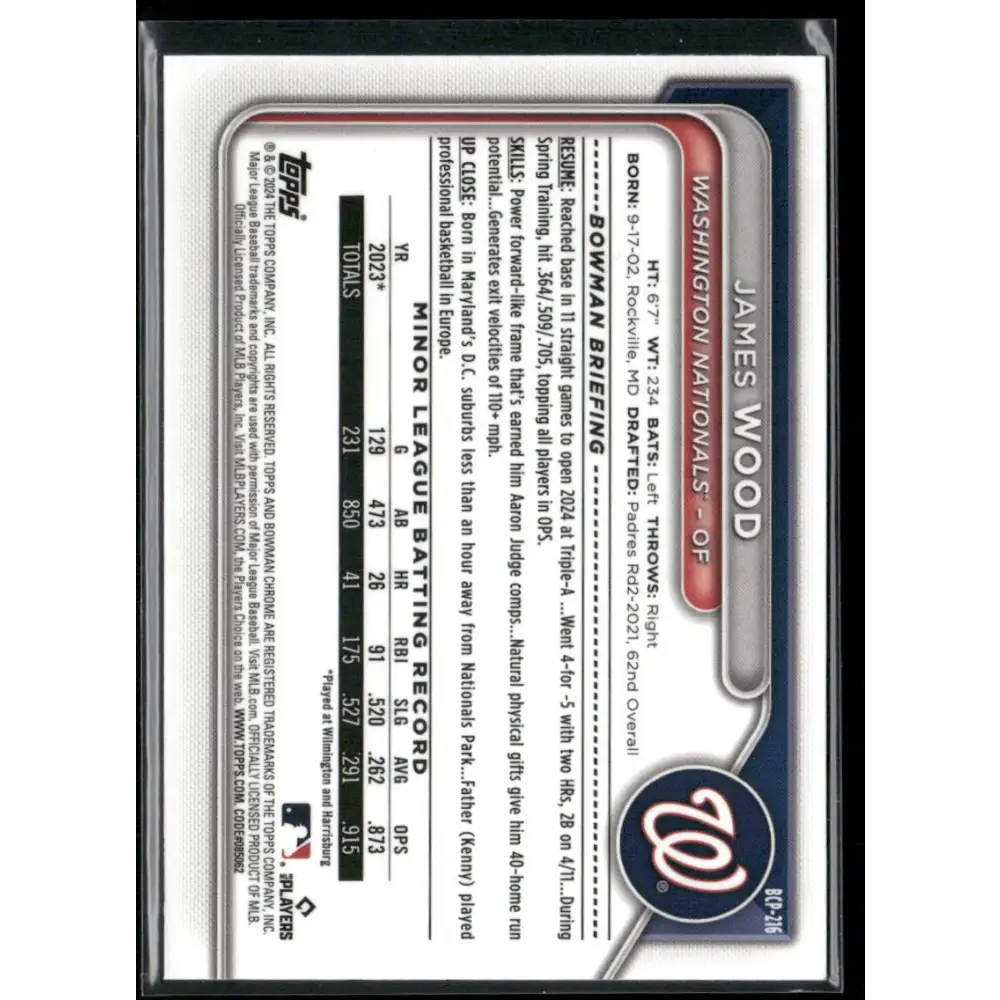 2024 Bowman Chrome #BCP-216 James Wood Prospects Green Refractors #/99
