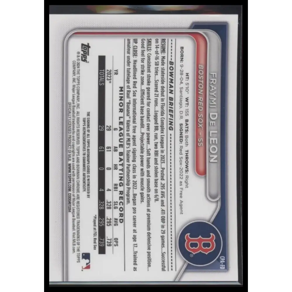 2024 Bowman Chrome #CPA-FD Fraymi De Leon Prospects Autographs
