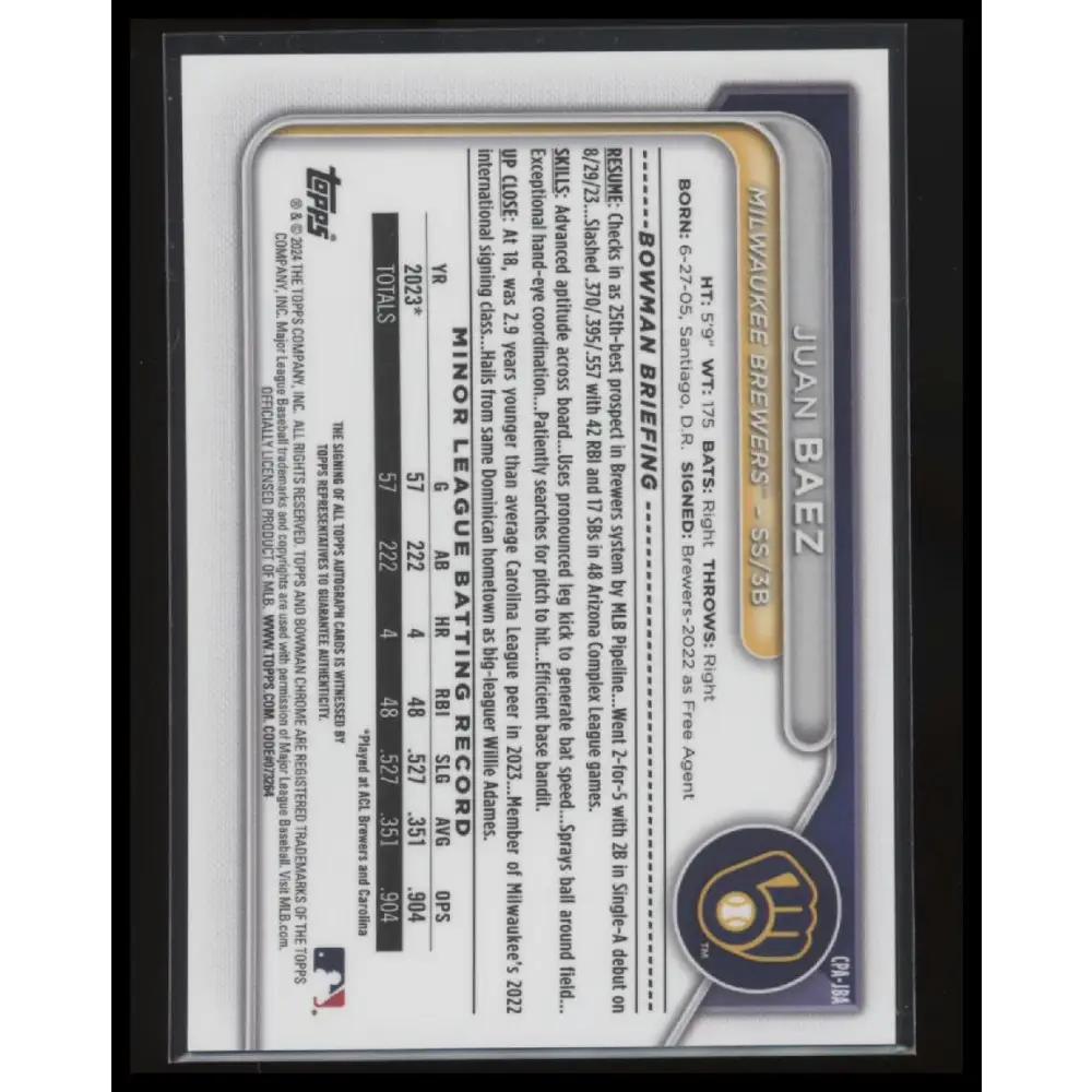 2024 Bowman Chrome #CPA-JBA Juan Baez Prospects Autographs