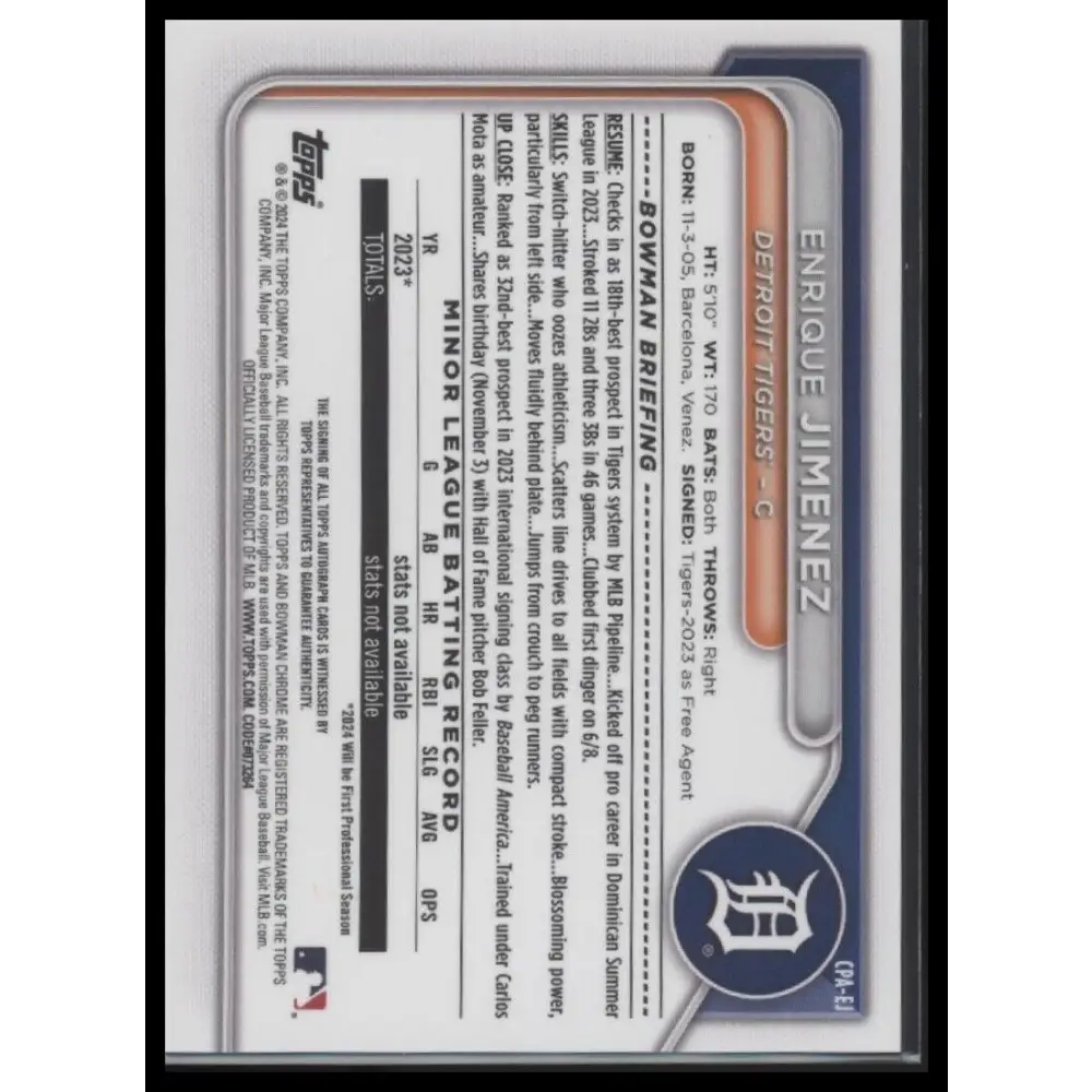 2024 Bowman Chrome Enrique Jimenez Prospects Autographs Green Refractors #/99