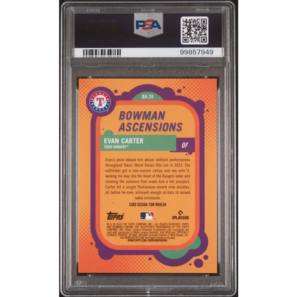 2024 Bowman Chrome Evan Carter /5 Bowman Ascensions-Red Ref PSA 9